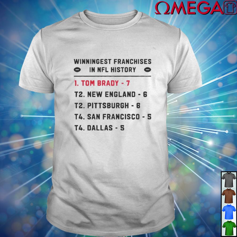 Winningest Franchises In Football History Tom Brady 7 Rings T Shirt