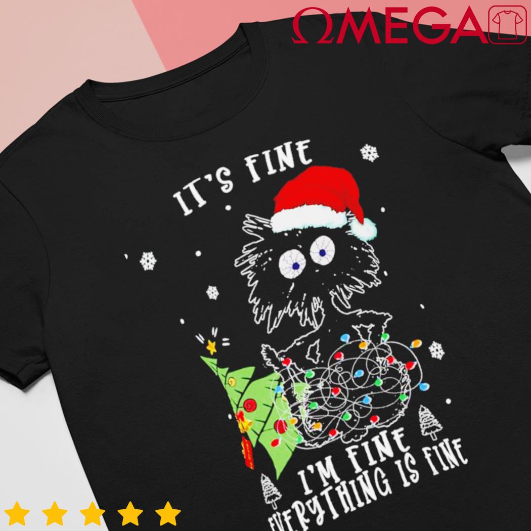 I'm fine everything is fine black cat Christmas light 2022 shirt