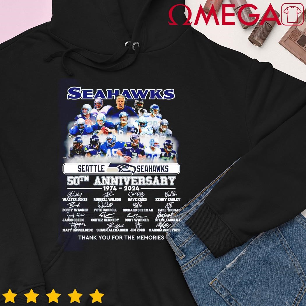 Seattle Seahawks 50th anniversary 1974 2024 thank you for the memories  signatures shirt, hoodie, sweater, long sleeve and tank top