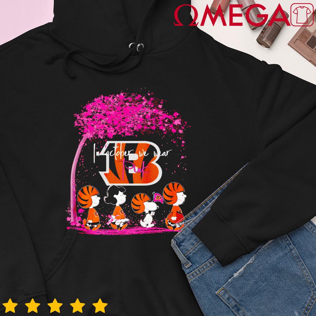 In October we wear pink Snoopy and friend Cincinnati Bengals shirt, hoodie,  sweater, long sleeve and tank top