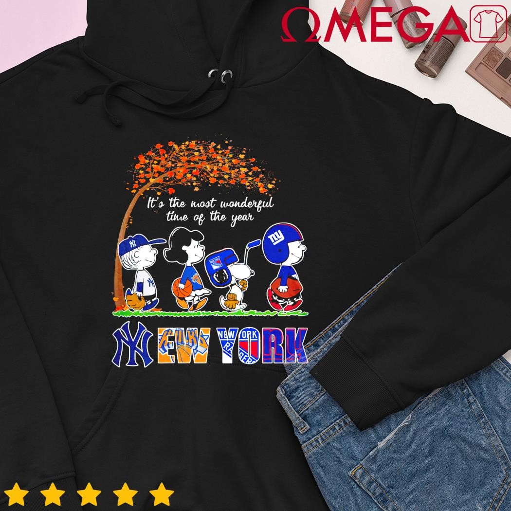 Snoopy it's the most wonderful time of the year New York Yankees Knicks  Rangers and Giants shirt, hoodie, sweatshirt, ladies tee and tank top