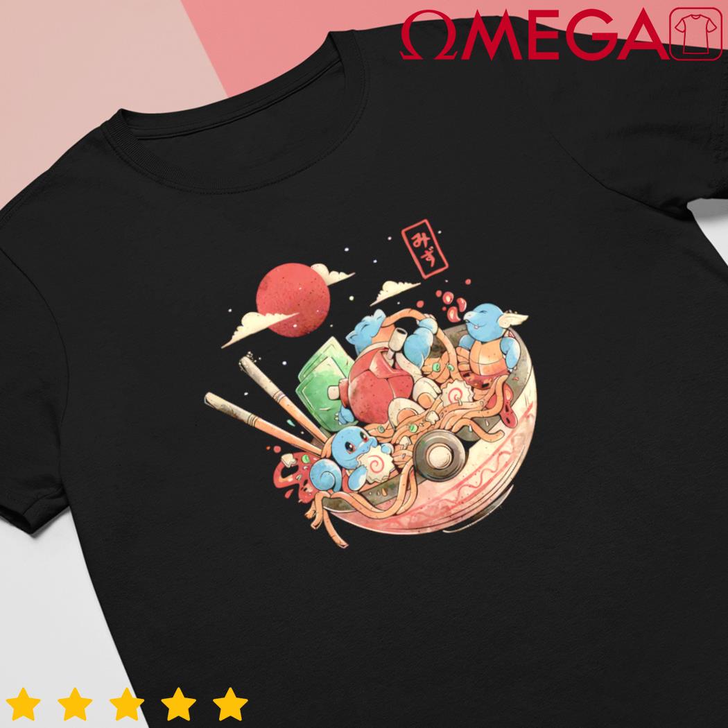 Water-type ramen bowl with Squirtle's evolved form Pokemon anime shirt