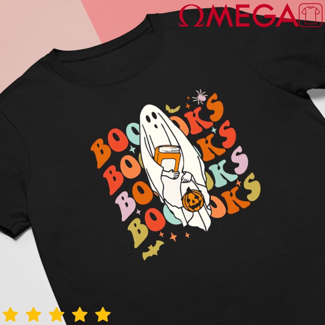 Booooks ghost Halloween groovy vintage teacher book reading shirt