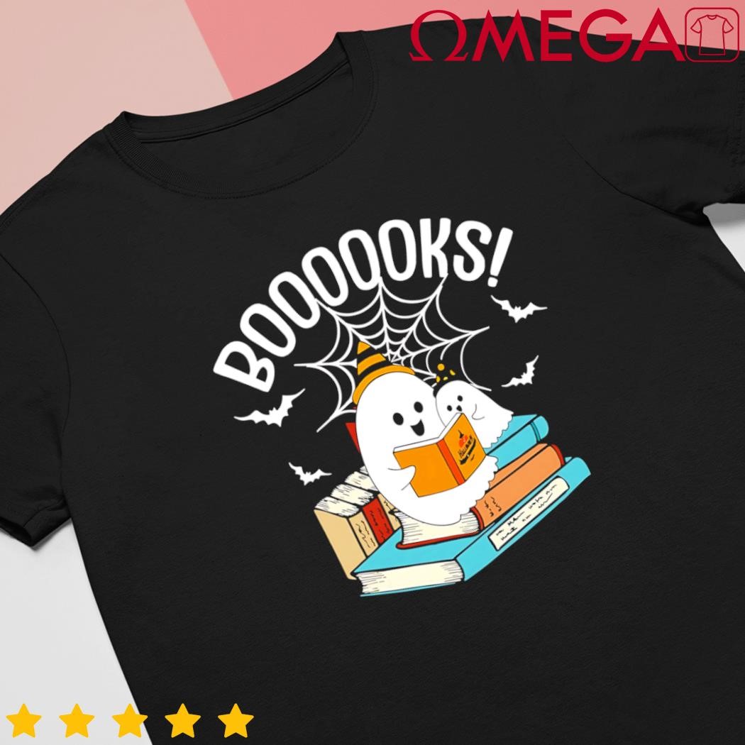 Booooks ghost read books Halloween cartoon shirt