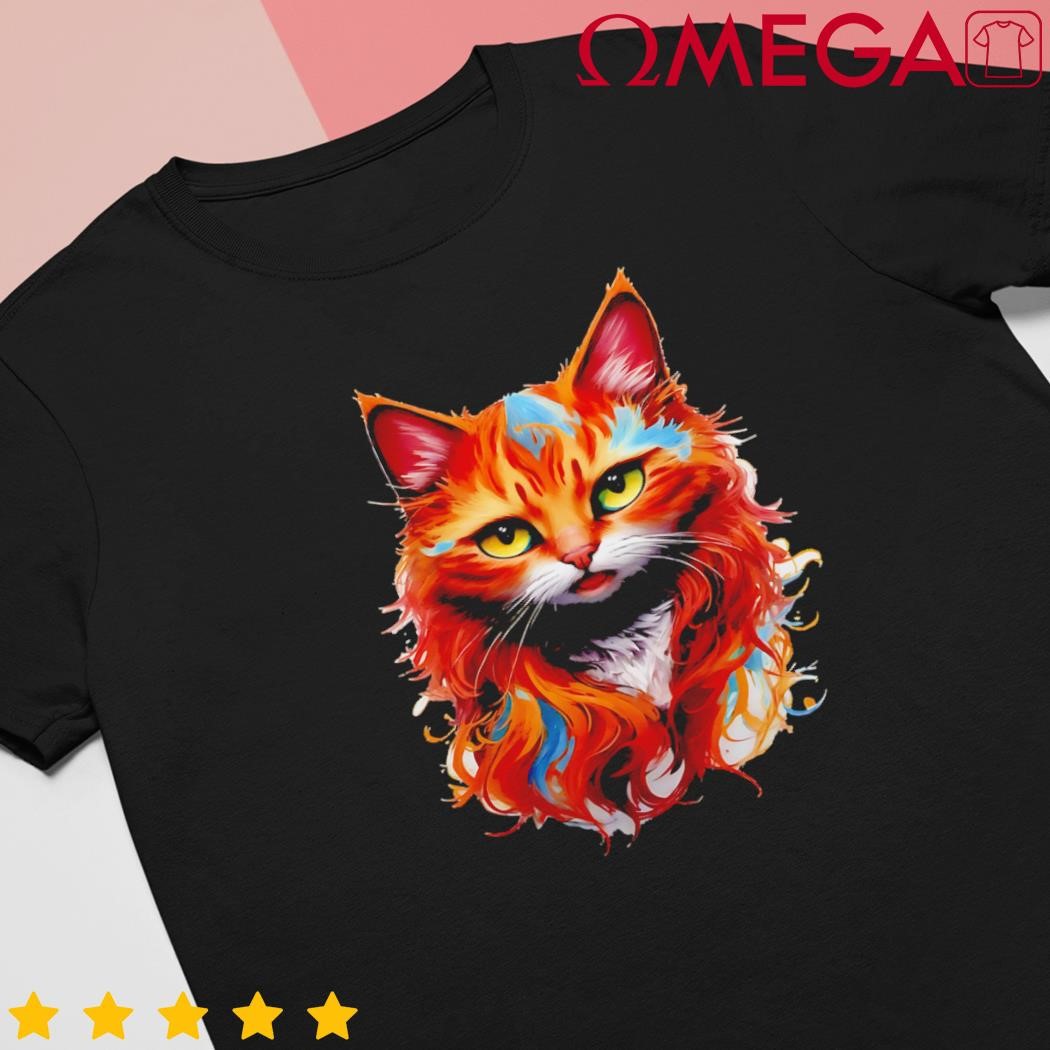 Cat haed realistic watercolor cute cat paint colorful shirt