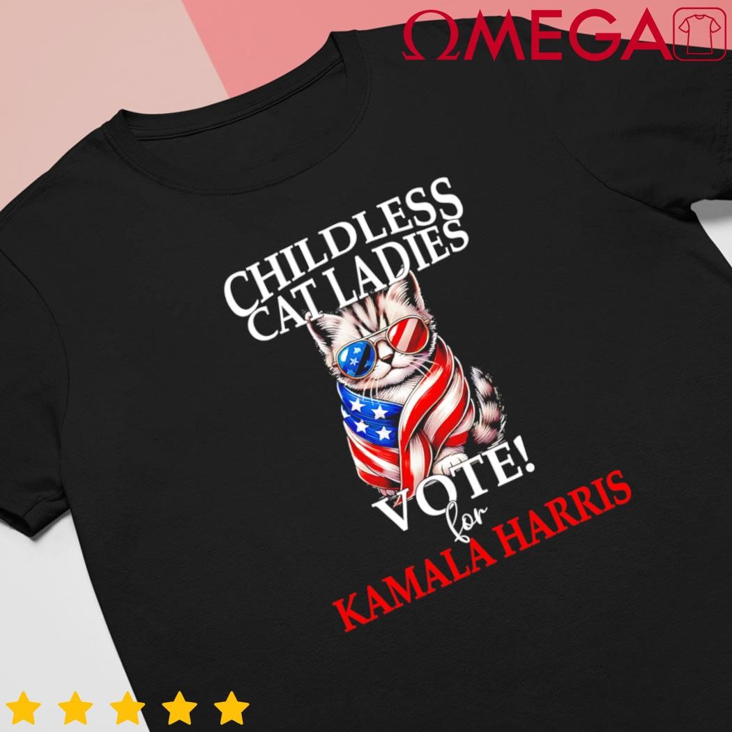 Childless cat ladies vote Kamala Harris patriotic kitty US flag shirt