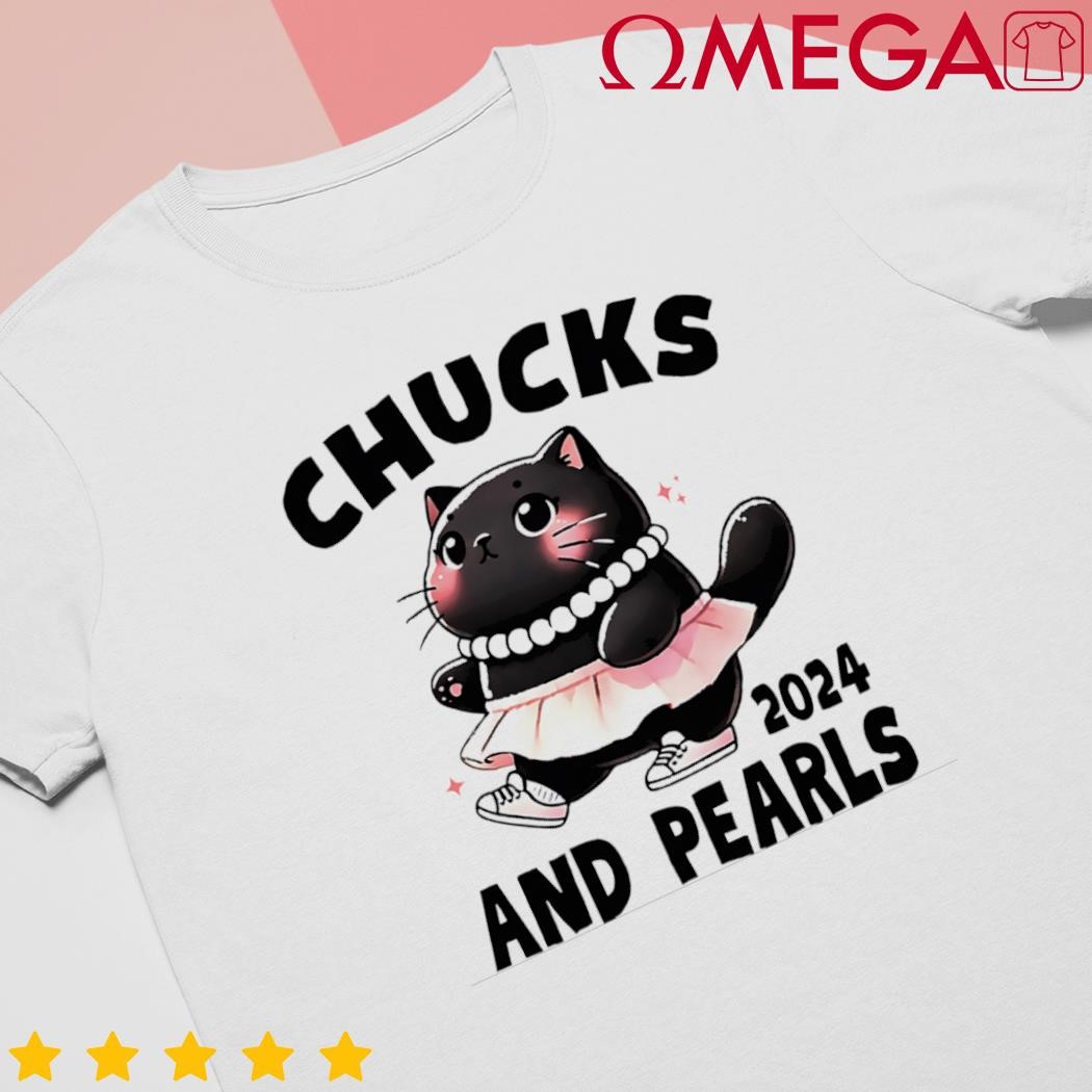 Chucks and Pearls cute black cat black history proud women shirt