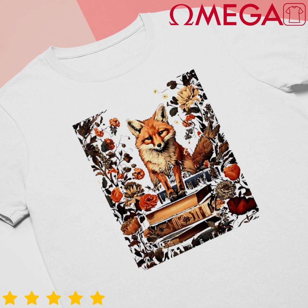 Cottagecore Aesthetic Floral Fox With Book Cute Goblincore shirt