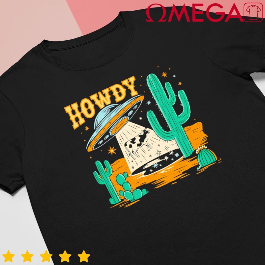 Cow Abduction Howdy Western UFO Cartoon shirt