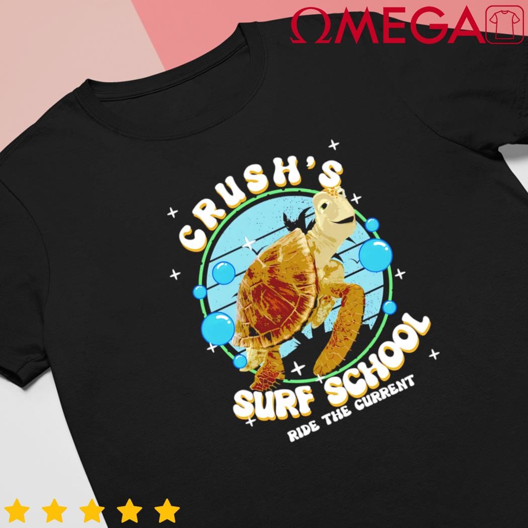 Crushs surf school ride the current crush turtle ride the current retro shirt