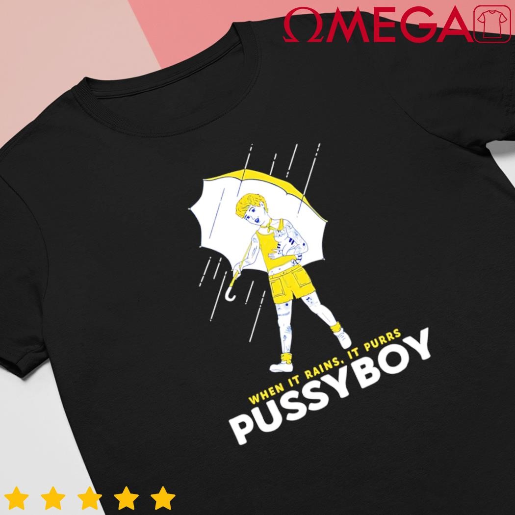 Ezra Michel when it rains it Purrs Pussyboy cartoon shirt