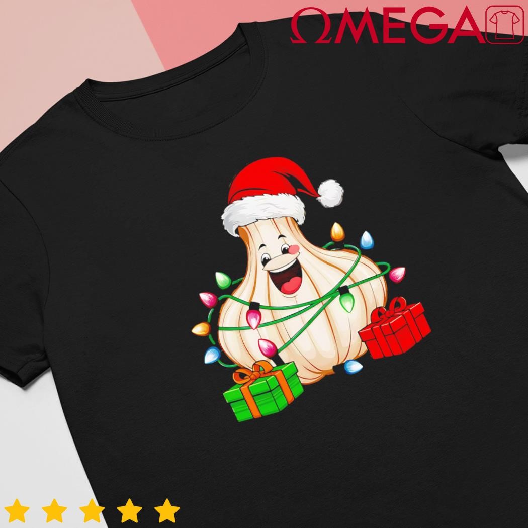 Garlic Xmas Lighting Santa Hat Garlic Christmas shirt