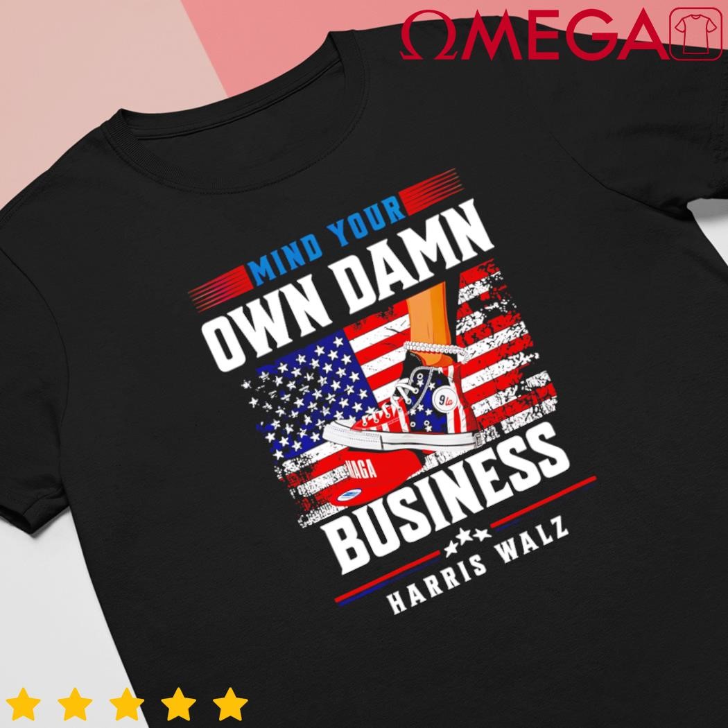 Stepping on red hat mind your own damn business Harris Waltz 2024 US flag shirt