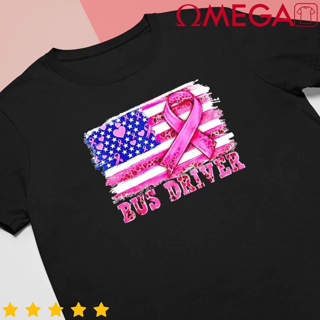 American Flag Bus Driver Ribbon Breast Cancer Awareness Gift shirt