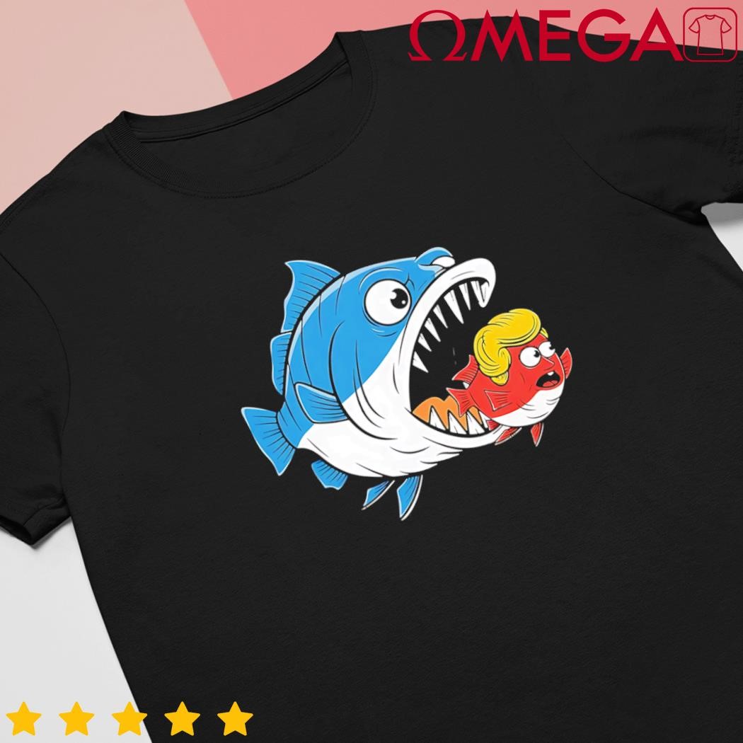 Big fish eat little fish Trump Hair Blue Wave Cartoon Cute shirt