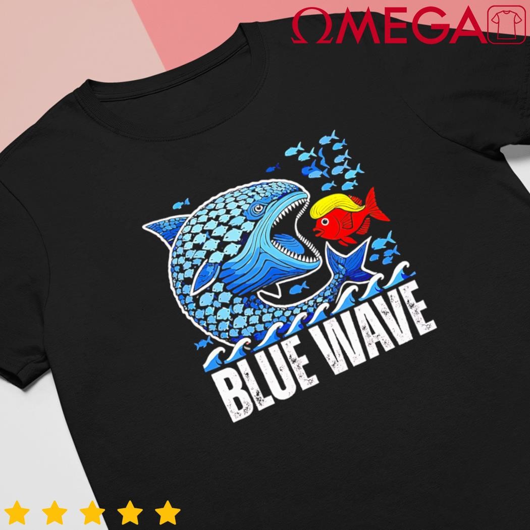 Blue wave 2024 funny big fish eat little fish Trump Hair Cartoon shirt