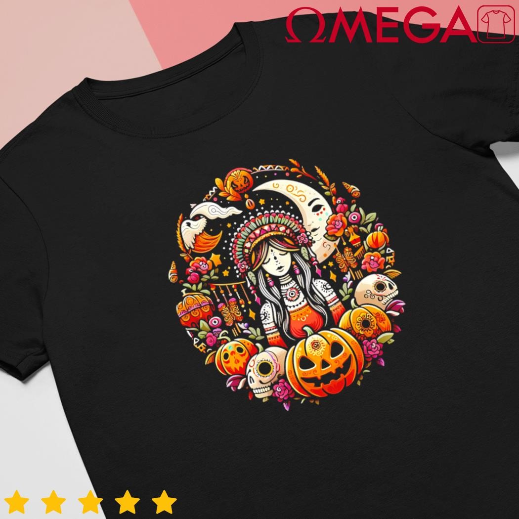 Boho Halloween Pumpkin Skulls Moon Stylish Spooky Casual Fun shirt