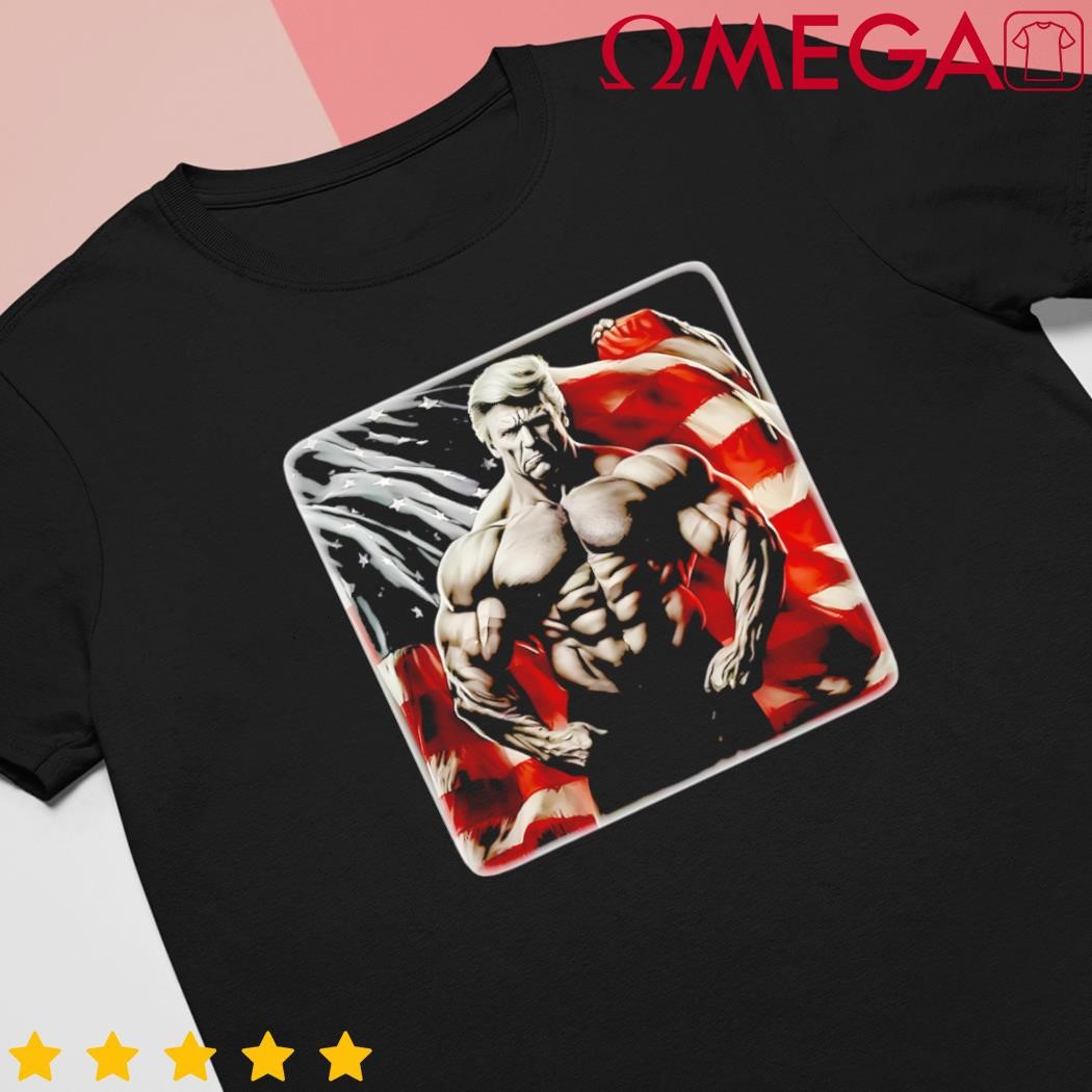 Buff Muscle Donald Trump American Flag Illustration Proud shirt