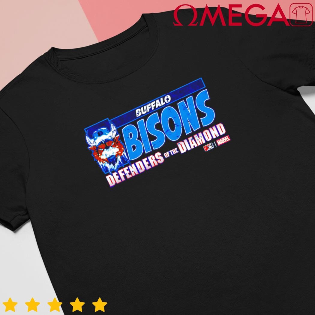 Buffalo Bisons Youth Marvel's Defenders of the Diamond Royal DOTD shirt