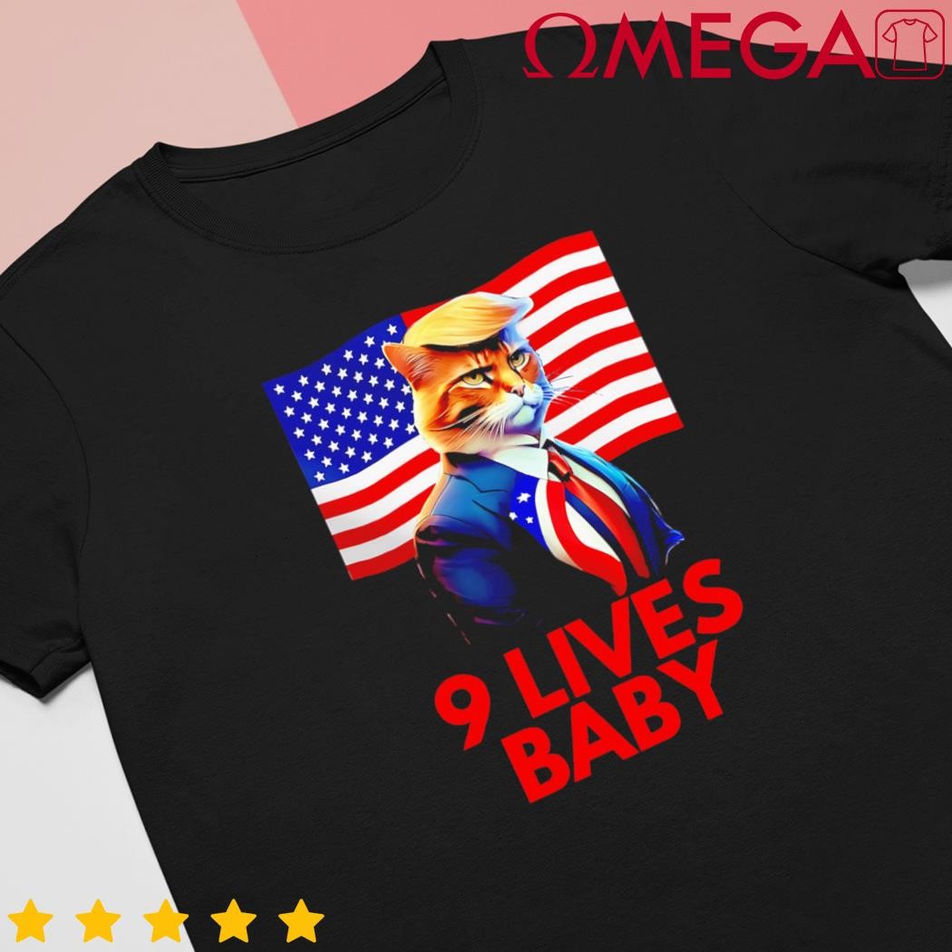 Cat in Suite With Trump Hair American Flag Nine Lives Baby shirt