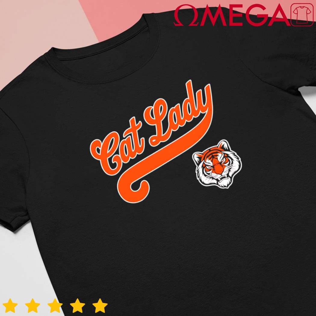 Cat lady baseball script tiger logo shirt