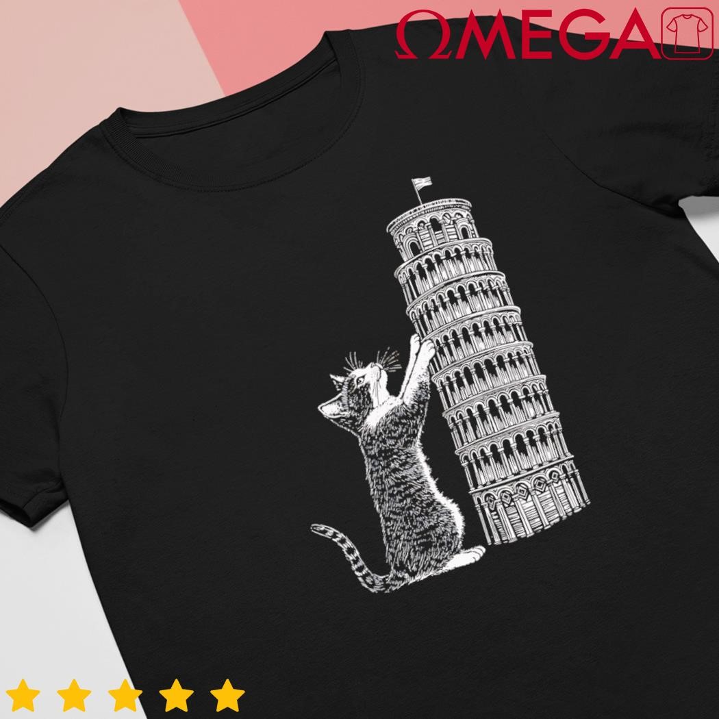 Cat scratching the leaning tower of Pisa Italy funny Cat shirt