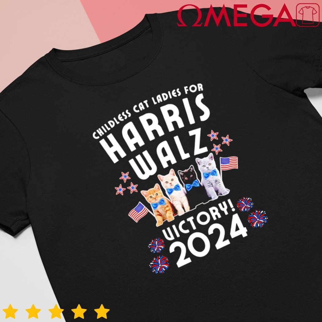 Childless cat ladies fot Harris Walz victory 2024 US flag shirt