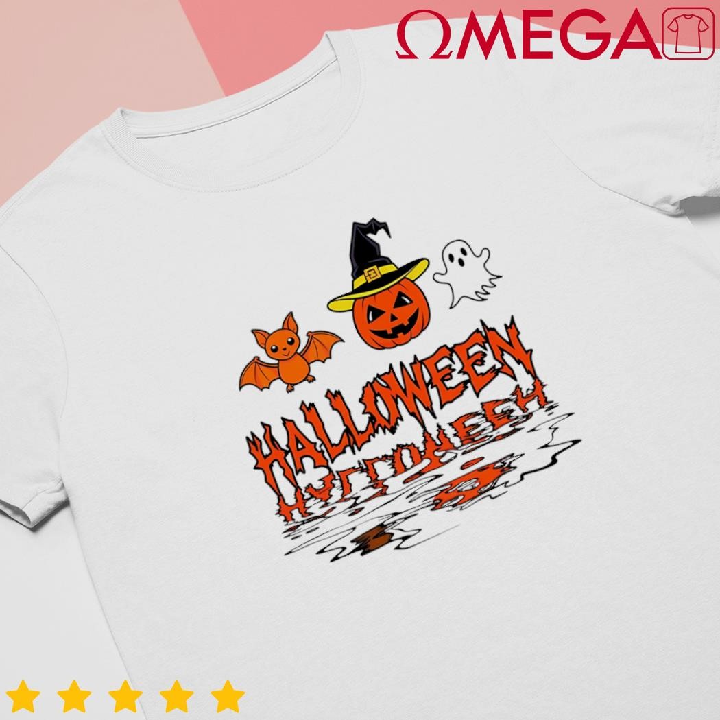 Cute Halloween Reflections Pumpkin Bat and Ghost Design shirt