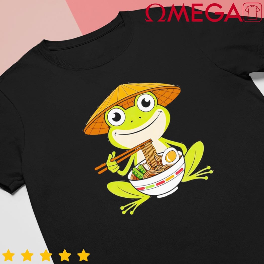 Cute Kawaii Frog Eating Noodles in Ramen Bowl shirt