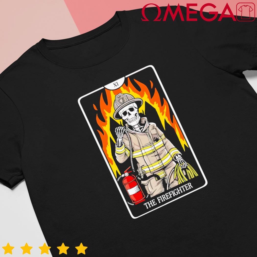 Firefighter crew tarot card player Halloween skeleton shirt