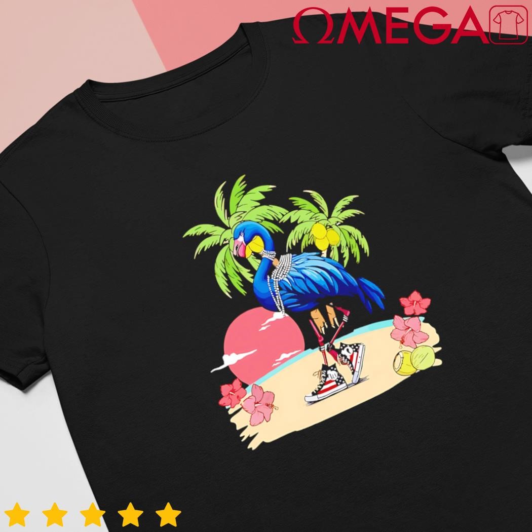 Flamingo blue chucks and pearls funny coconut tree women cartoon shirt