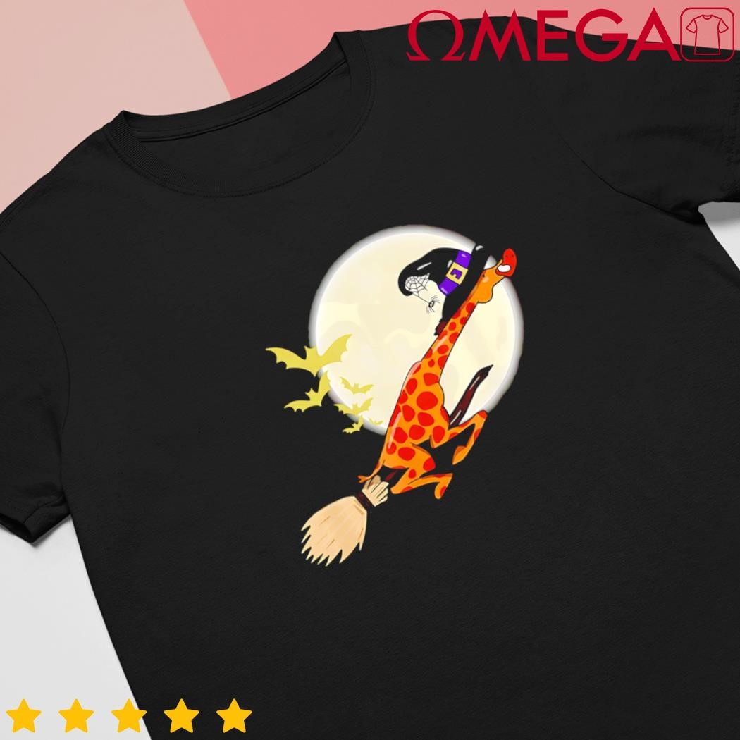 Giraffe ride witch shotgun giraffe Halloween retro shirt