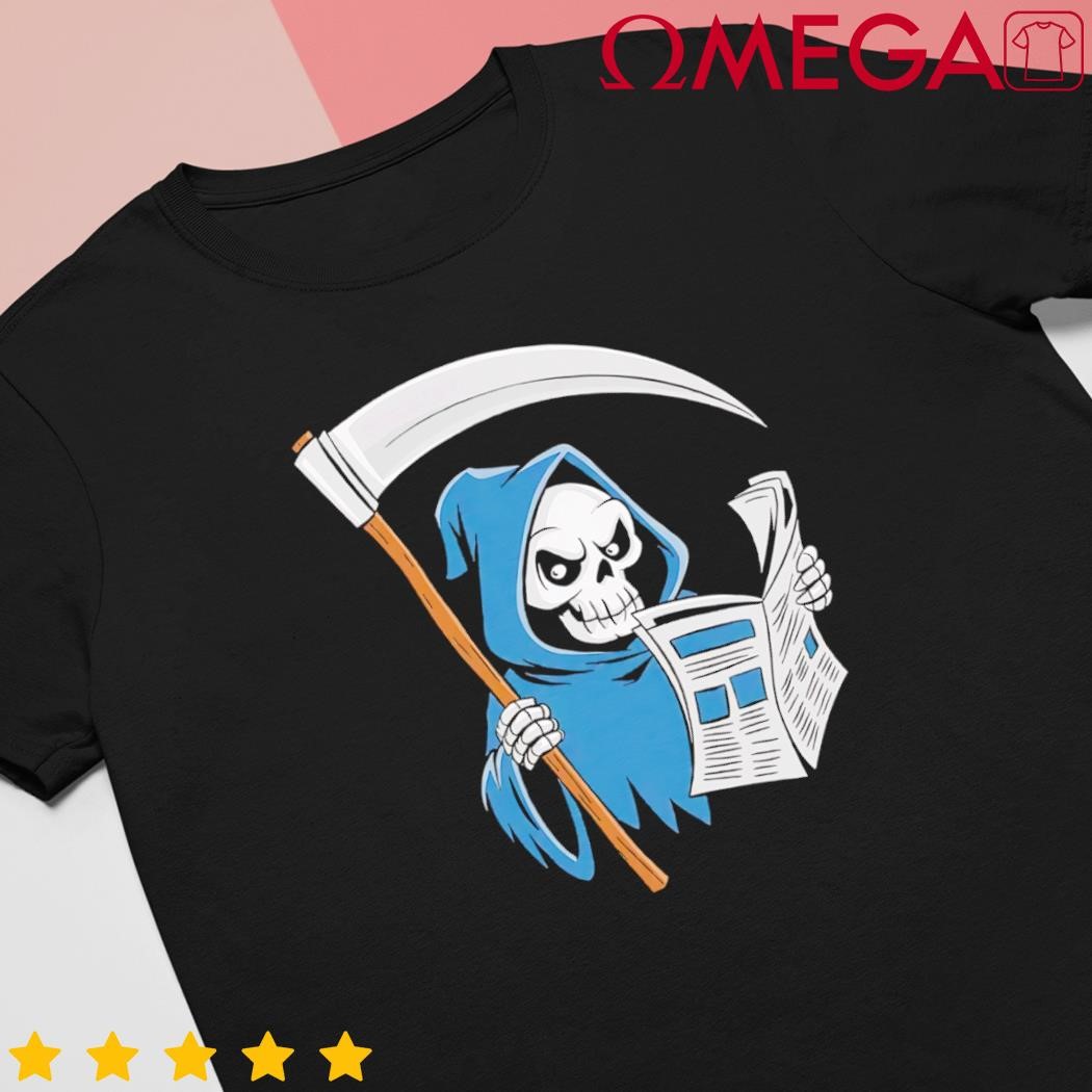 Grim reaper reading newspaper lovers spooky Halloween shirt